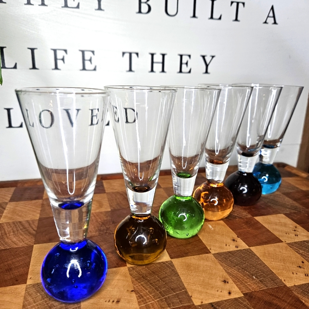 Set of 6 Vintage Bubble Ball Base Bullicante Shot Cordial Glasses MCM Bar Cart